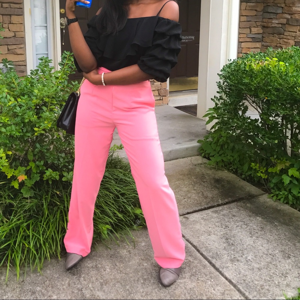 High waist pink pants